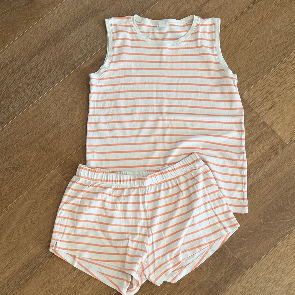 White and Peach Striped Women's Sleep Set - Tank & Shorts